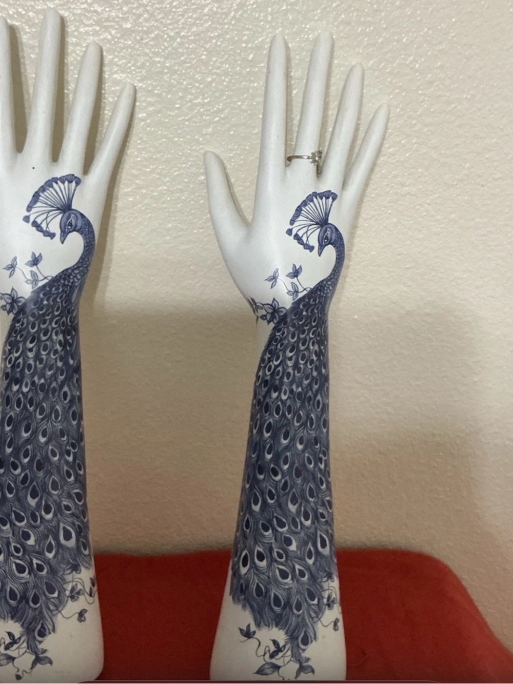 Fritz Hansen White and Blue Peacock Jewelry Hand Display